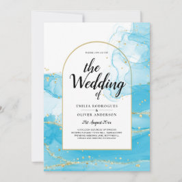 LeahG Turquoise Gold Aqua Blue Wedding INVITE Kaart