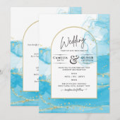 LeahG Turquoise Gold Aqua Blue Wedding INVITE Kaart (Voorkant / Achterkant)