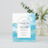 LeahG Turquoise Goud Aqua Blauw Trouw UITNODIGING (Staand voorkant)