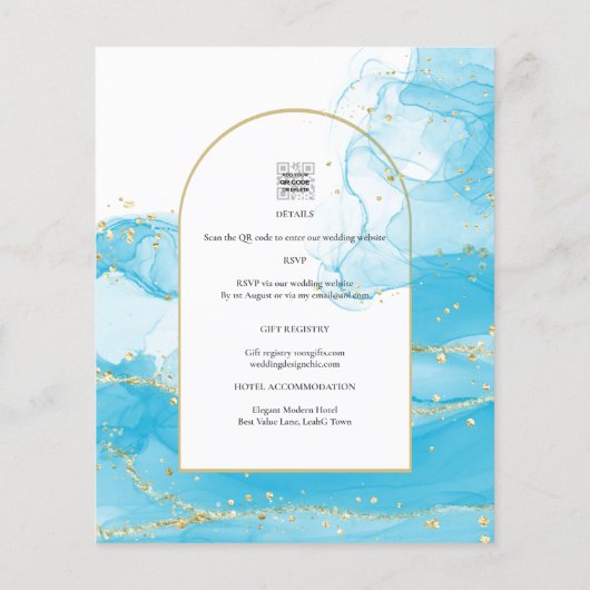 LeahG Turquoise Goud Aqua Blauw Trouw UITNODIGING Flyer (Achterkant)