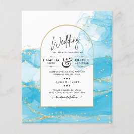 LeahG Turquoise Goud Aqua Blauw Trouw UITNODIGING Flyer