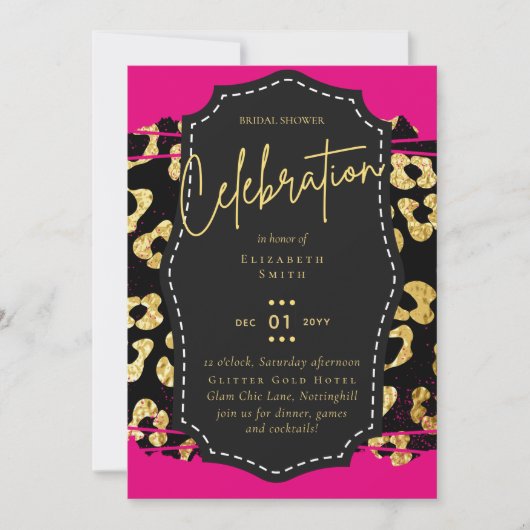 LeahG Vrijgezellenfeest Glam Chic Animal Gold Pink Kaart (Voorkant)