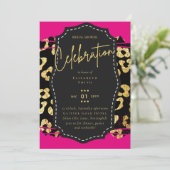 LeahG Vrijgezellenfeest Glam Chic Animal Gold Pink Kaart (Staand voorkant)