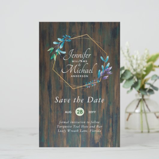 LeahG Watercolor Leaves Modern Trouwdatum Trouwen (Staand voorkant)