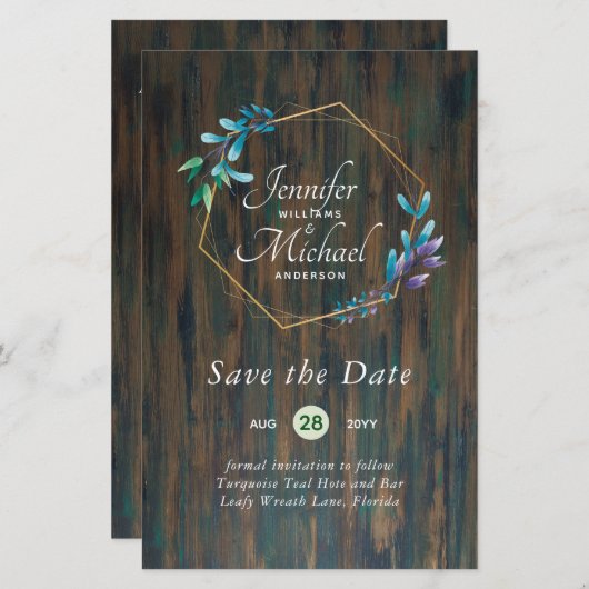 LeahG Watercolor Leaves Modern Trouwdatum Trouwen (Voorkant / Achterkant)