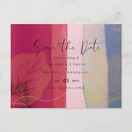 LeahG Waterverf Paars Blue Wedding Save Dates Briefkaart (Voorkant)