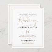 LeahG White Gold Classic Typography Wedding Invite (Voorkant / Achterkant)