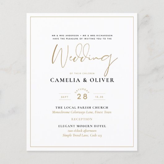 LeahG White Gold Classic Typography Wedding Invite (Voorkant)