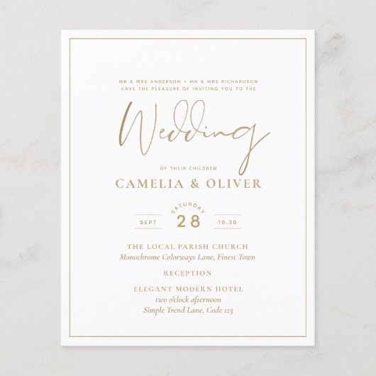 LeahG White Gold Classic Typography Wedding Invite (Voorkant)