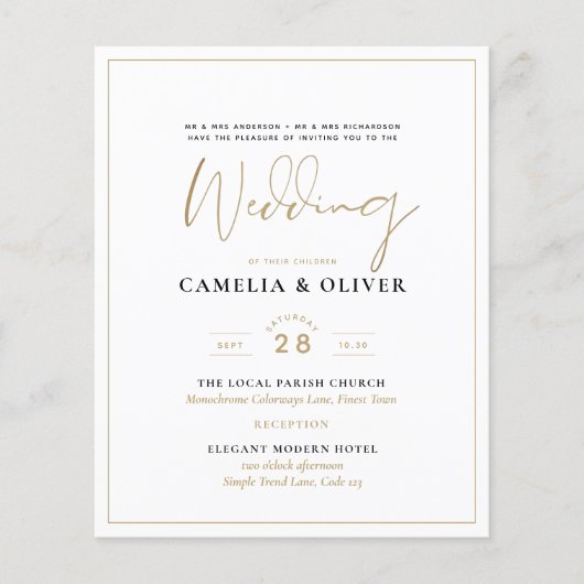 LeahG White Gold Classic Typography Wedding Invite Flyer (Voorkant)