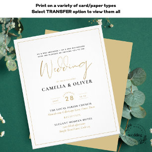 LeahG White Gold Classic Typography Wedding Invite Flyer