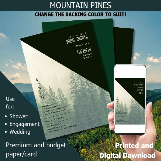 LeahG Winter Bruidsjurk dennenbomen Uitnodiging