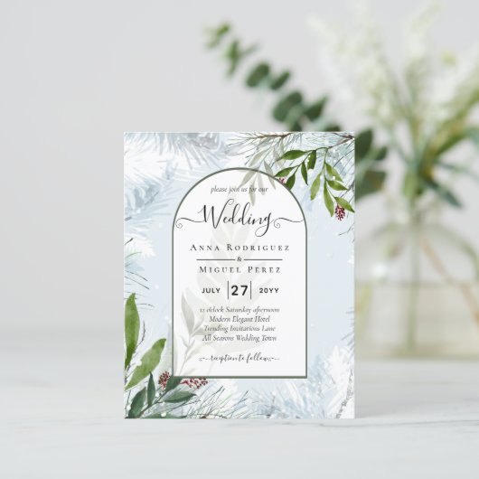 LeahG Winter Bruiloft Aqua Blauwe Groene UITNODIGI (Staand voorkant)