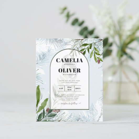 LeahG Winter Huwelijk Aqua Blauwe Groene UITNODIGI (Staand voorkant)