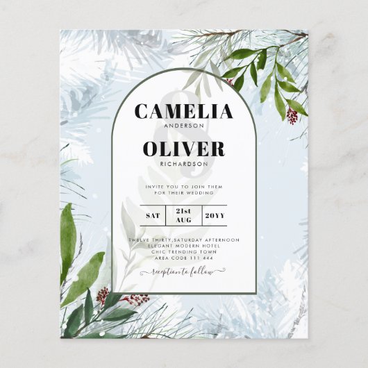 LeahG Winter Huwelijk Aqua Blauwe Groene UITNODIGI (Voorkant)