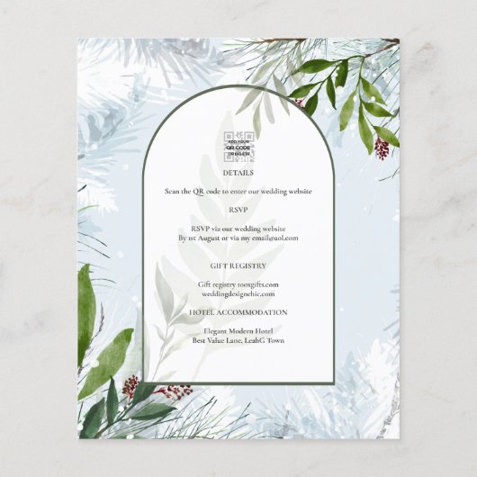 LeahG Winter Huwelijk Aqua Blauwe Groene UITNODIGI Flyer (Achterkant)