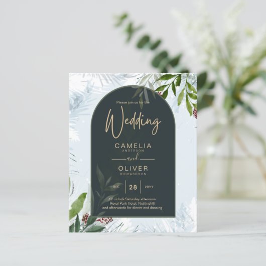 LeahG Winter Huwelijk Uitnodiging Aqua Blauw Groen (Staand voorkant)