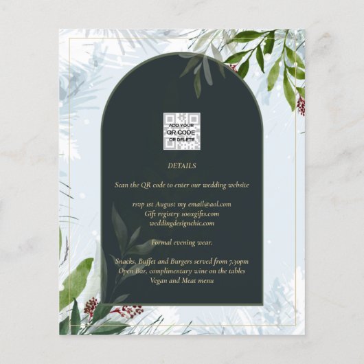 LeahG Winter Huwelijk Uitnodiging Aqua Blauw Groen (Achterkant)