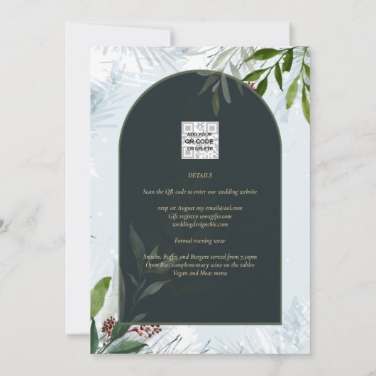 LeahG Winter Huwelijk Uitnodiging Aqua Blauw Groen (Achterkant)