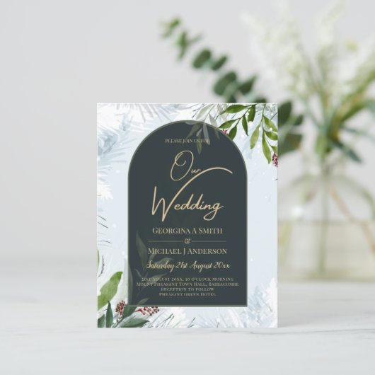 LeahG Winter Wedding Aqua Blue Green INVITE (Staand voorkant)