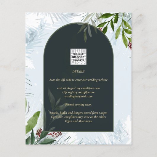 LeahG Winter Wedding Aqua Blue Green INVITE (Achterkant)