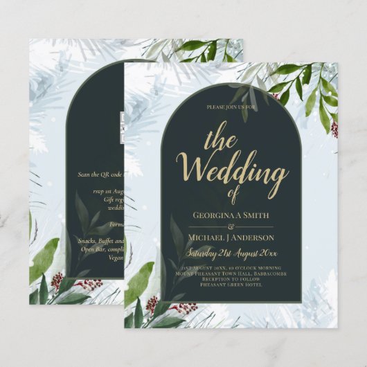 LeahG Winter Wedding Aqua Blue Green INVITE (Voorkant / Achterkant)