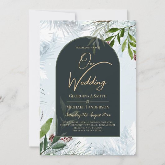 LeahG Winter Wedding Aqua Blue Green INVITE Kaart (Voorkant)