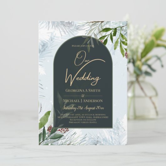LeahG Winter Wedding Aqua Blue Green INVITE Kaart (Staand voorkant)