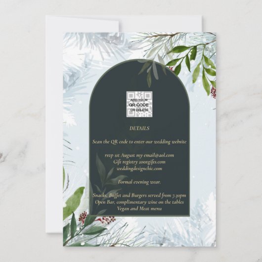 LeahG Winter Wedding Aqua Blue Green INVITE Kaart (Achterkant)