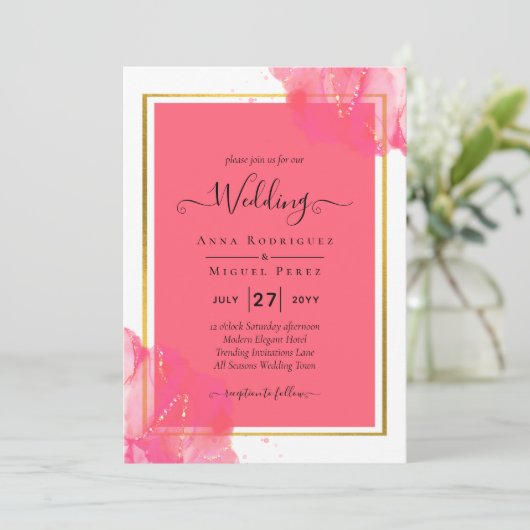 LeahG Zalm ROZE GOUD TROUWEN Alcohol Inkt Kaart (Staand voorkant)