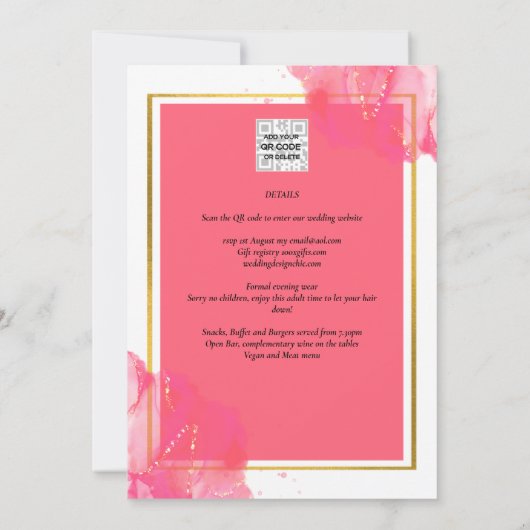 LeahG Zalm ROZE GOUD TROUWEN Alcohol Inkt Kaart (Achterkant)