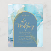 LeahG Zee Glas Goud Inkt Aqua Blauwe Trouw UITNODI (Voorkant)