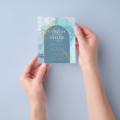LeahG Zee Glas Goud Inkt Aqua Blauwe Trouw Uitnodi Flyer (Hand)