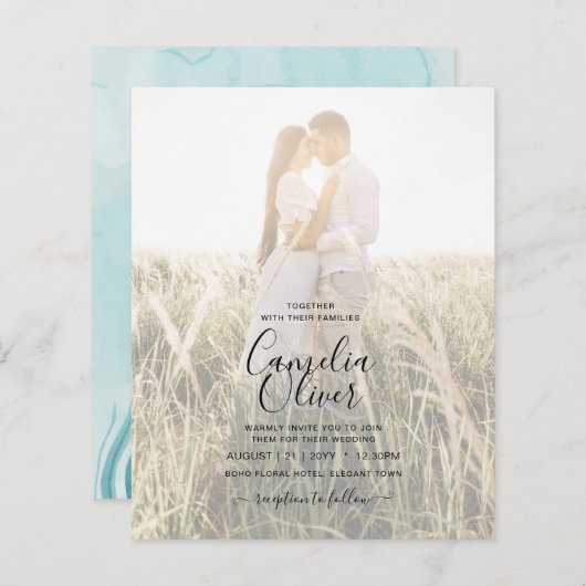 LeahG Zee Glas Oceaan Koraal Turkoois Blauw UITNOD (Voorkant / Achterkant)