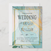 LeahG Zee Glas Teal Goud INK Trouw UITNODIGING (Voorkant)