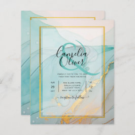 LeahG Zee Glas Teal Goud INK Trouw UITNODIGING