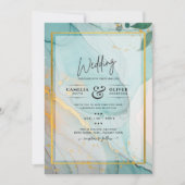 LeahG Zee Glas Teal Goud INK Trouw UITNODIGING (Voorkant)