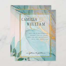 LeahG Zee Glas Teal Goud INK Trouw UITNODIGING