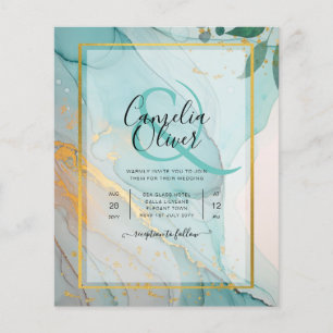 LeahG Zee Glas Turkoois Goud INK Trouw UITNODIGING Flyer