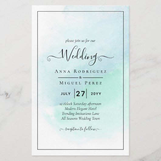 LeahG Zee Glas Turkoois Teal Blauwe Trouw UITNODIG Flyer (Voorkant)