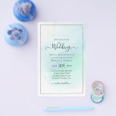 LeahG Zee Glas Turkoois Teal Blauwe Trouw UITNODIG Flyer (Enkel)