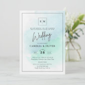 LeahG Zee Glas Turquoise Teal Blauwe Trouw UITNODI Kaart (Staand voorkant)