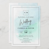 LeahG Zee Glas Turquoise Teal Blauwe Trouw UITNODI Kaart (Voorkant / Achterkant)