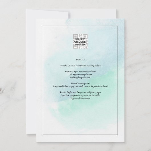 LeahG Zee Glas Turquoise Teal Blauwe Trouw UITNODI Kaart (Achterkant)