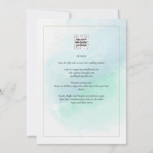 LeahG Zee Glas Turquoise Teal Blauwe Trouw UITNODI Kaart (Achterkant)