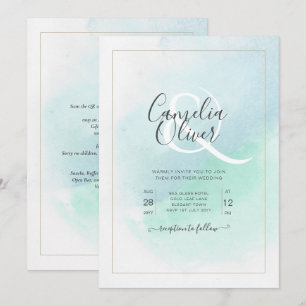 LeahG Zee Glas Turquoise Teal Blauwe Trouw UITNODI Kaart