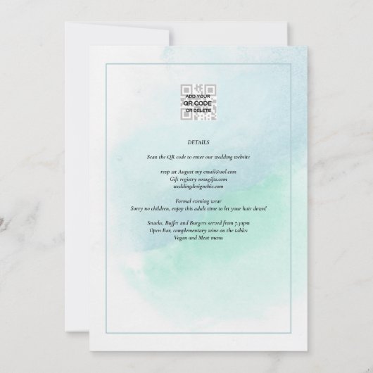 LeahG Zee Glas Turquoise Teal Blauwe Trouw UITNODI Kaart (Achterkant)