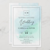 LeahG Zee Glas Turquoise Teal Blauwe Trouw UITNODI Kaart (Voorkant / Achterkant)