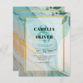 LeahG Zee Glass Blauwgroen Gold INK Wedding INVITE (Voorkant / Achterkant)