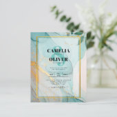 LeahG Zee Glass Blauwgroen Gold INK Wedding INVITE (Staand voorkant)